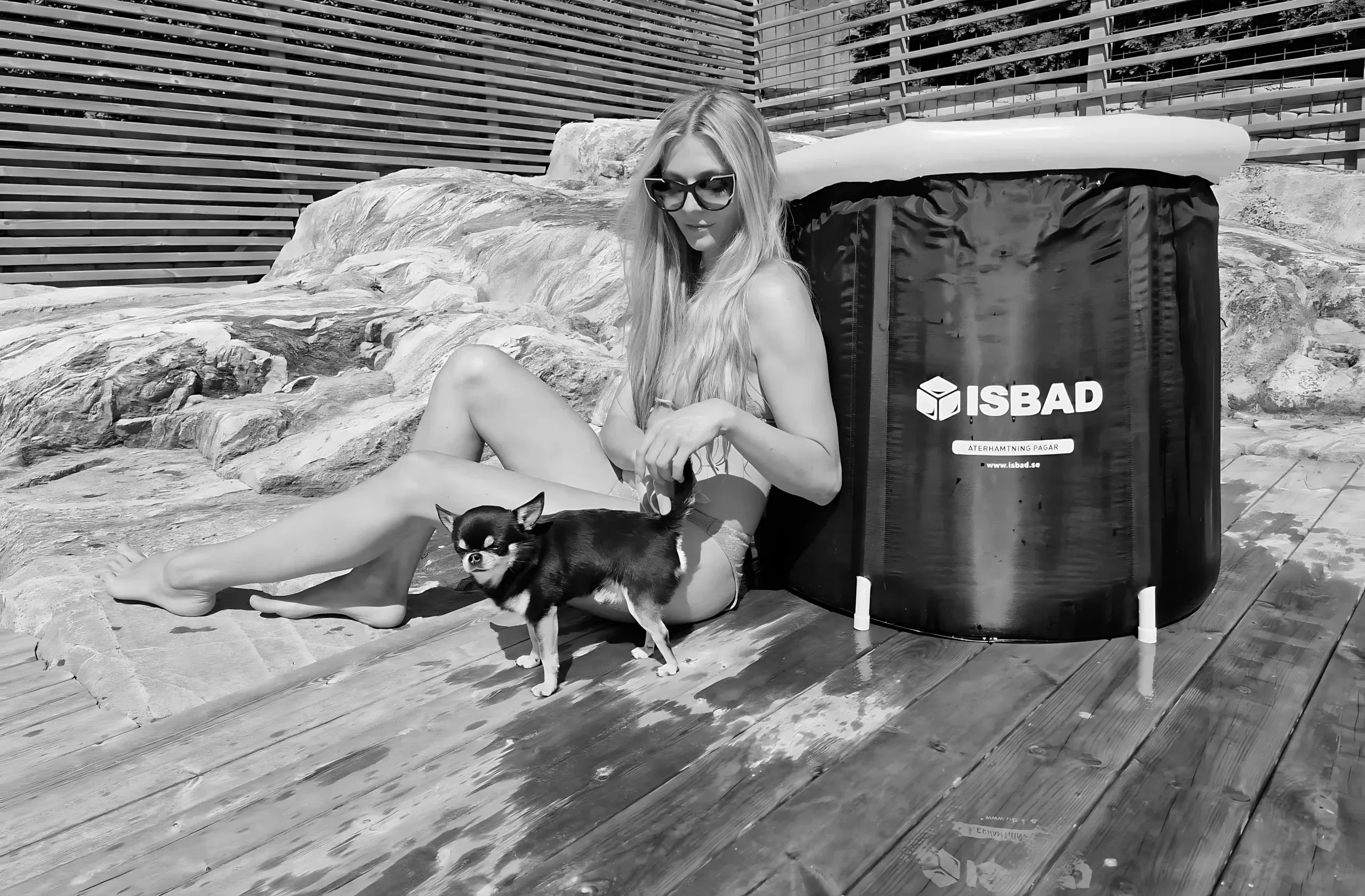 Woman ice bathing at home